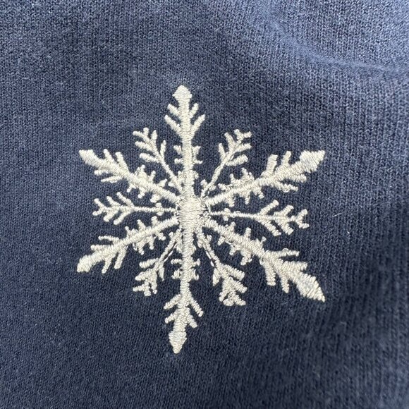 Vintage Christmas Sweatshirt Embroidered Snowman Navy Blue Size Large Retro - Picture 5 of 8